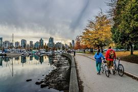 Cyclist in Stanley Park, Vancouver. British Columbia